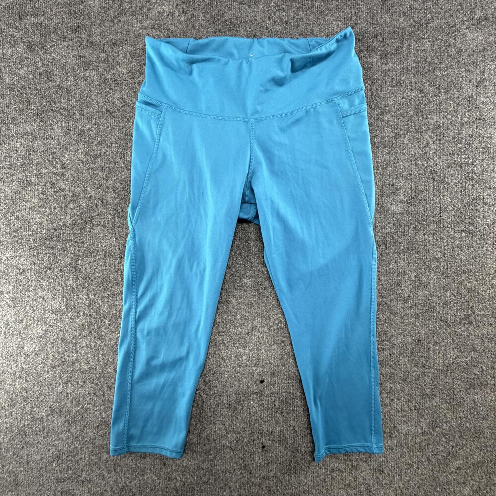 Danskin Leggings Womens Large Blue Capri High Rise Pockets Yoga Athletic Pants